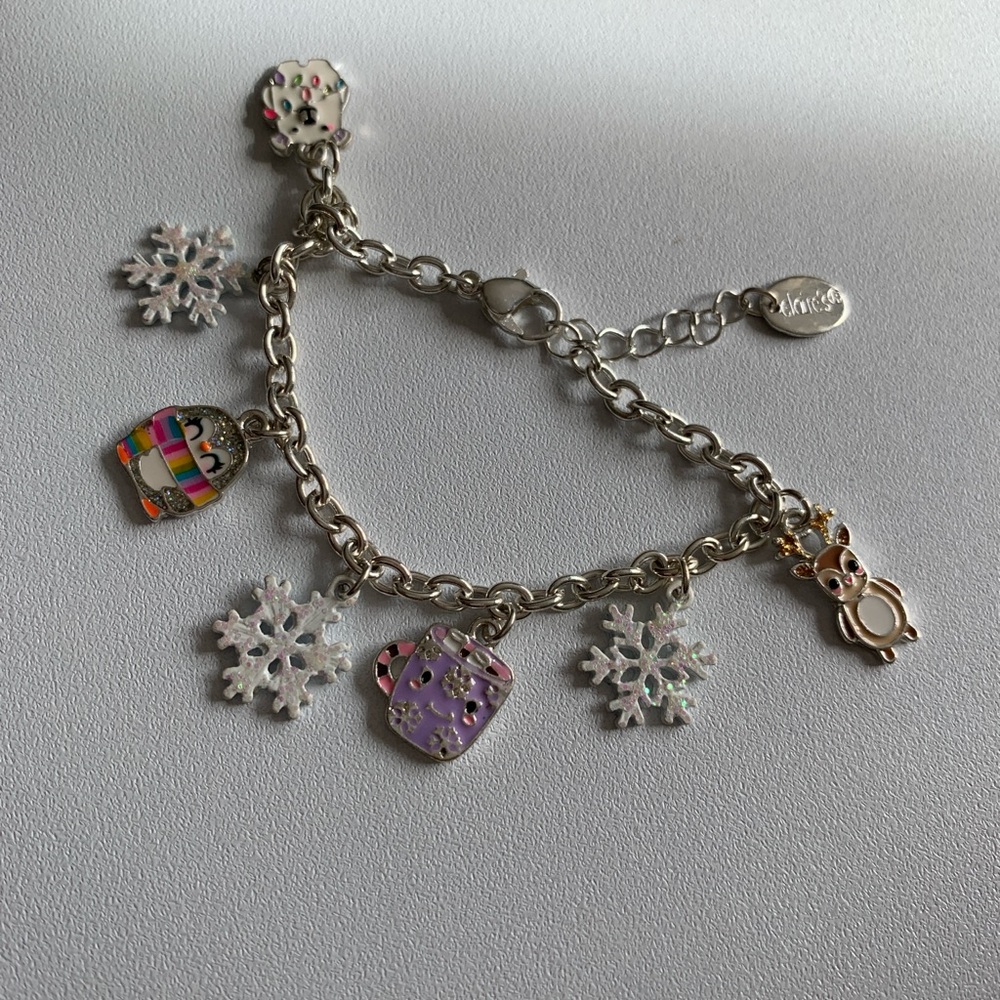 Silver Charm Bracelet with Snowflakes, Polar  Bear, Reindeer and Penguin